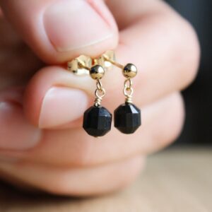 Black Tourmaline Dangle Stud Earrings: 14k Gold Fill Gemstone Black Tourmaline Dangle Stud Earrings: 14k Gold Fill Gemstone