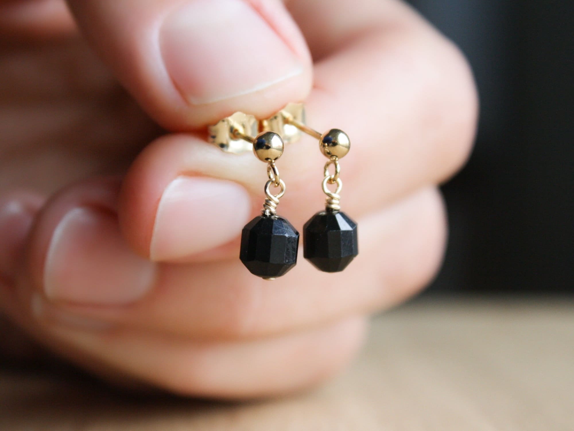 Black Tourmaline Dangle Stud Earrings: 14k Gold Fill Gemstone Black Tourmaline Dangle Stud Earrings: 14k Gold Fill Gemstone