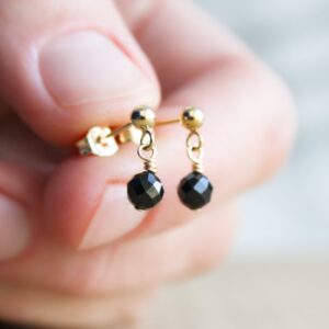 Black Tourmaline Dangle Stud Earrings: 14k Gold Filled, Protection Stone Black Tourmaline Dangle Stud Earrings: 14k Gold Filled, Protection Stone