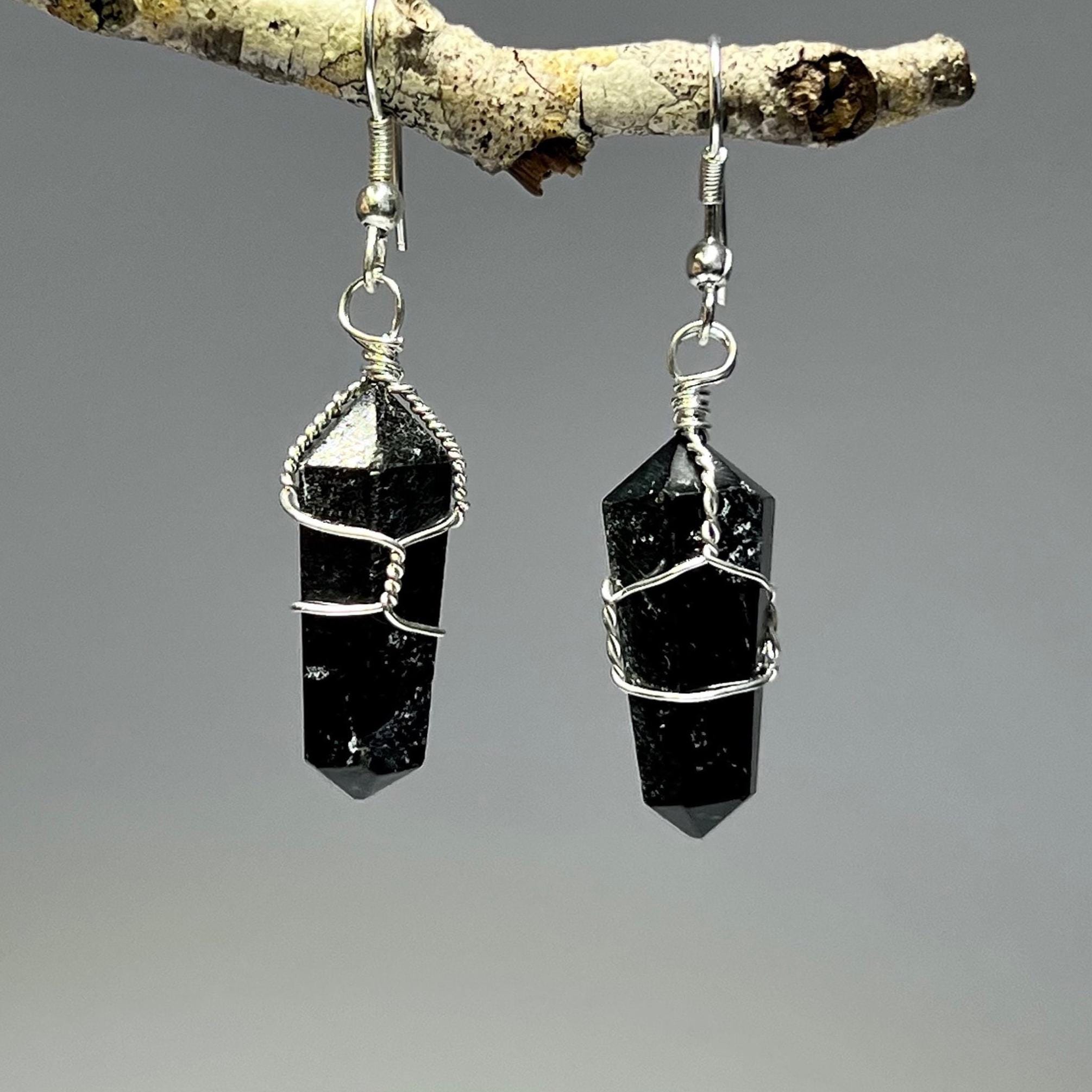 Black Tourmaline Dangle Earrings: Wire Wrapped Boho Jewelry Black Tourmaline Dangle Earrings: Wire Wrapped Boho Jewelry