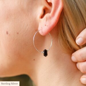 Double Terminated Black Tourmaline Hoop Earrings, Handmade Gemstone Jewelry Double Terminated Black Tourmaline Hoop Earrings, Handmade Gemstone Jewelry