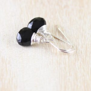 Black Tourmaline Drop Earrings In Sterling Silver, 14kt Gold Or Rose Gold Filled, Dainty Wire Wrapped Gemstone Dangle Earrings For Women Black Tourmaline Drop Earrings In Sterling Silver, 14kt Gold Or Rose Gold Filled, Dainty Wire Wrapped Gemstone Dangle Earrings For Women