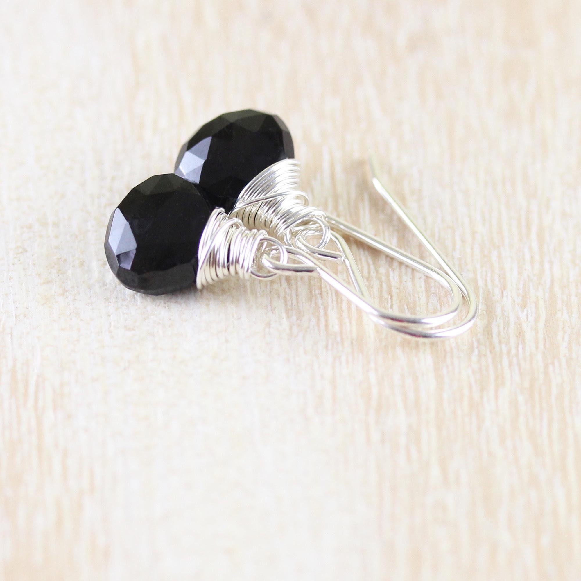 Black Tourmaline Drop Earrings In Sterling Silver, 14kt Gold Or Rose Gold Filled, Dainty Wire Wrapped Gemstone Dangle Earrings For Women Black Tourmaline Drop Earrings In Sterling Silver, 14kt Gold Or Rose Gold Filled, Dainty Wire Wrapped Gemstone Dangle Earrings For Women
