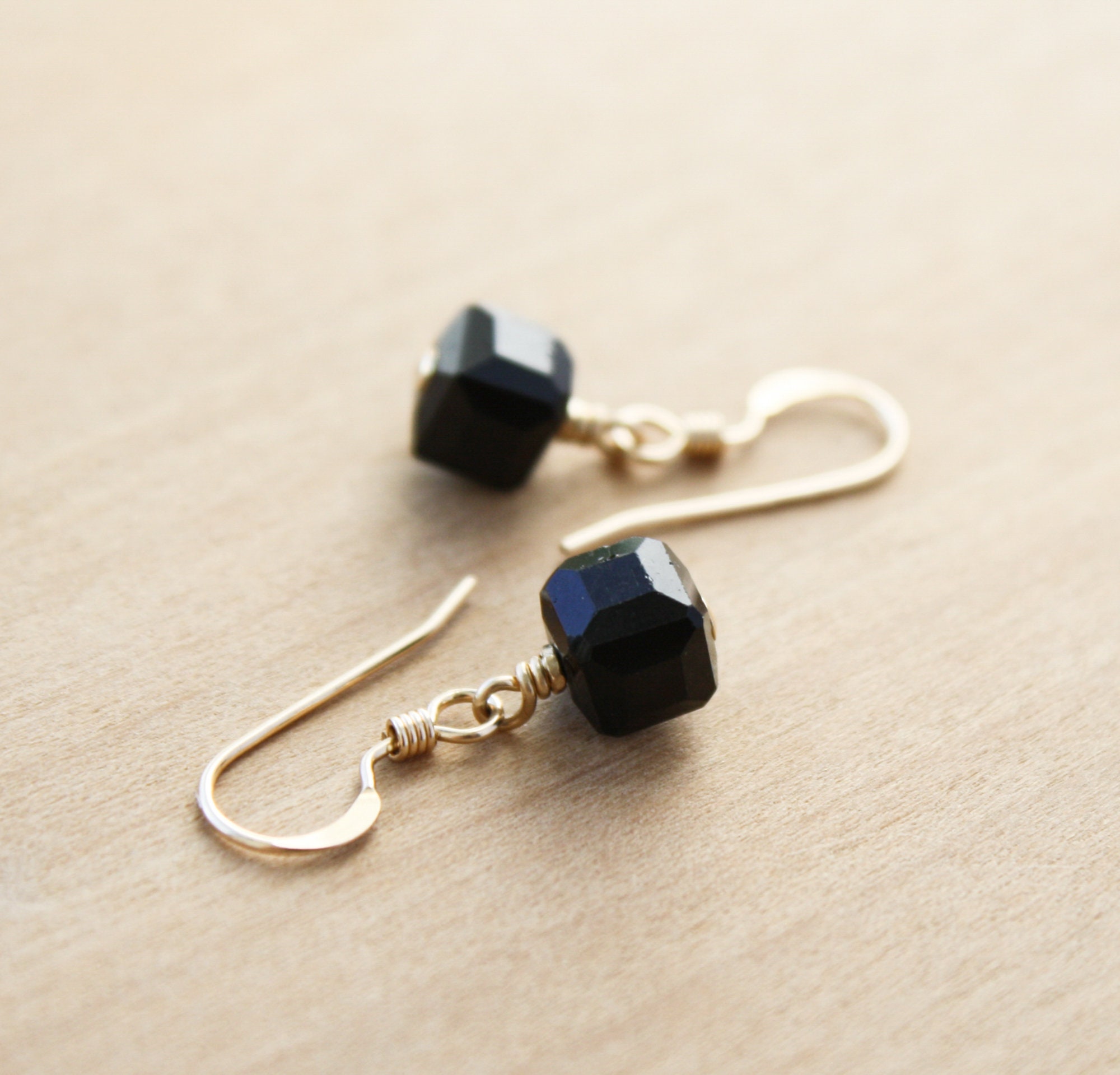 Black Tourmaline Earrings: Faceted 14k Gold Fill Dangle Earrings