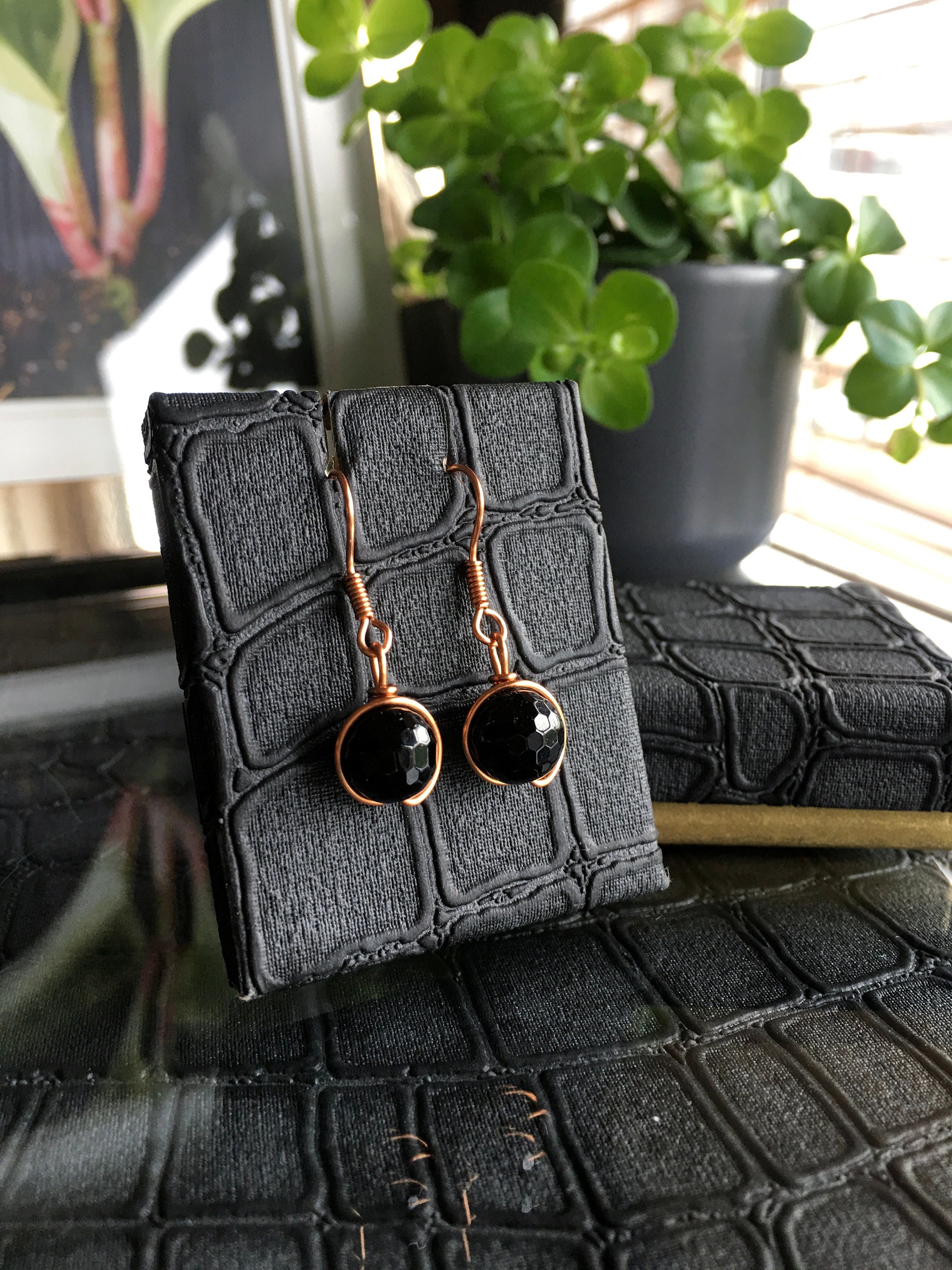 Faceted Black Tourmaline Earrings, Handmade Gift Box Faceted Black Tourmaline Earrings, Handmade Gift Box