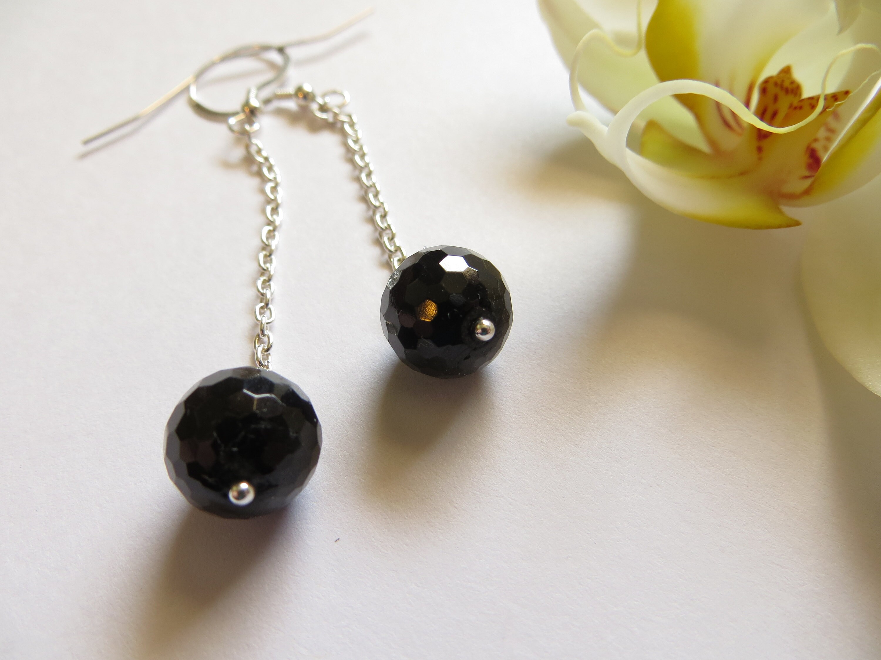 Faceted Black Tourmaline Earrings, Sterling Silver Dangle Earrings Faceted Black Tourmaline Earrings, Sterling Silver Dangle Earrings