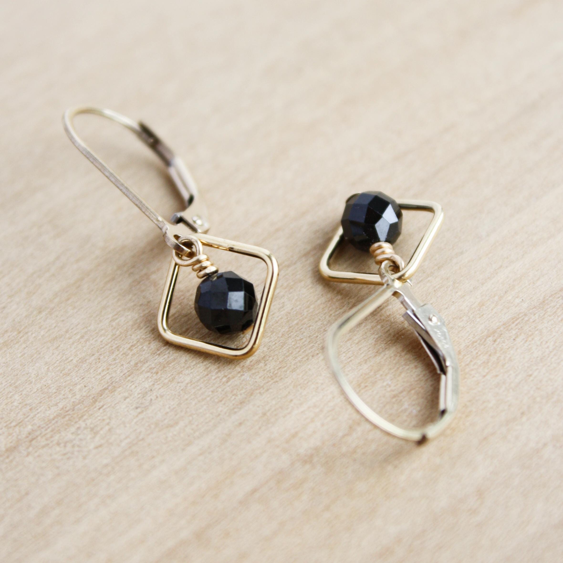 Black Tourmaline Earrings . Geometric Stone Earrings In 14k Gold Fill Lever Backs New Black Tourmaline Earrings . Geometric Stone Earrings In 14k Gold Fill Lever Backs New