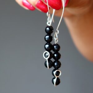 Black Tourmaline Earrings Glitter of Mystery Gem Sterling Silver Black Tourmaline Earrings Glitter of Mystery Gem Sterling Silver