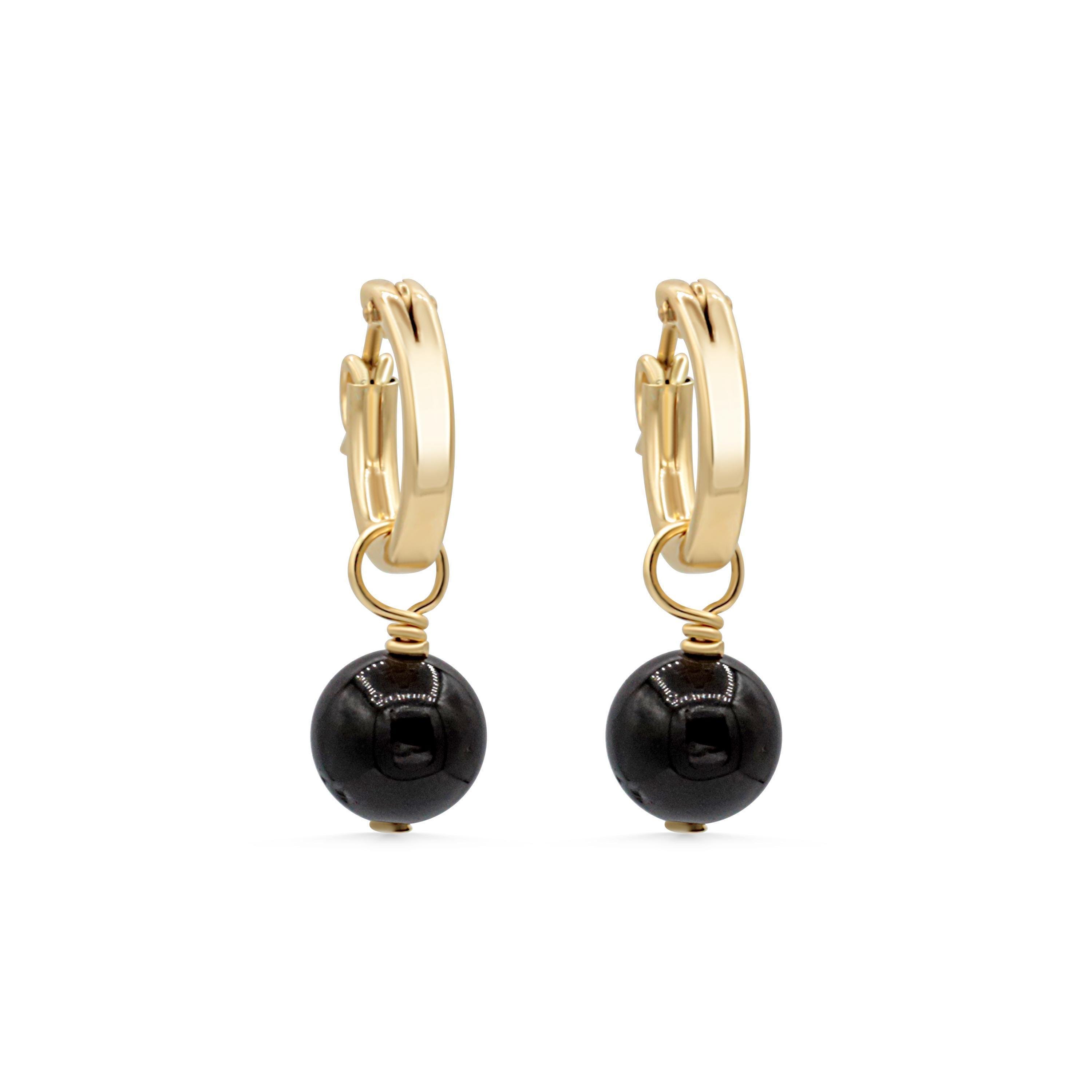 Black Tourmaline Gold Filled Hoops, Tourmaline Hoop Earrings, Tourmaline  [eetp1124] Earrings, Gold Hoops With Black Tourmaline, Tourmaline
