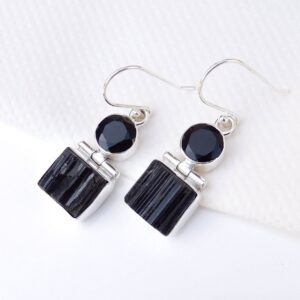 Black Tourmaline Earrings: Handmade 925 Sterling Silver Vintage Jewelry Black Tourmaline Earrings: Handmade 925 Sterling Silver Vintage Jewelry