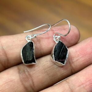 Handmade Raw Black Tourmaline Earrings: 925 Sterling Silver Dangle Handmade Raw Black Tourmaline Earrings: 925 Sterling Silver Dangle