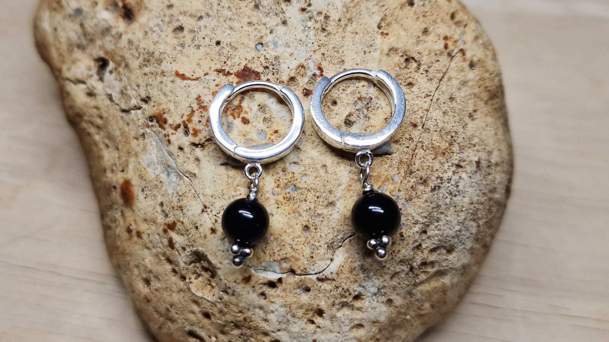 Black Tourmaline Huggie Hoop Earrings. Sterling Silver October Birthstone. Reiki Jewelry Uk. Minimalist Earring. Earrings For Women