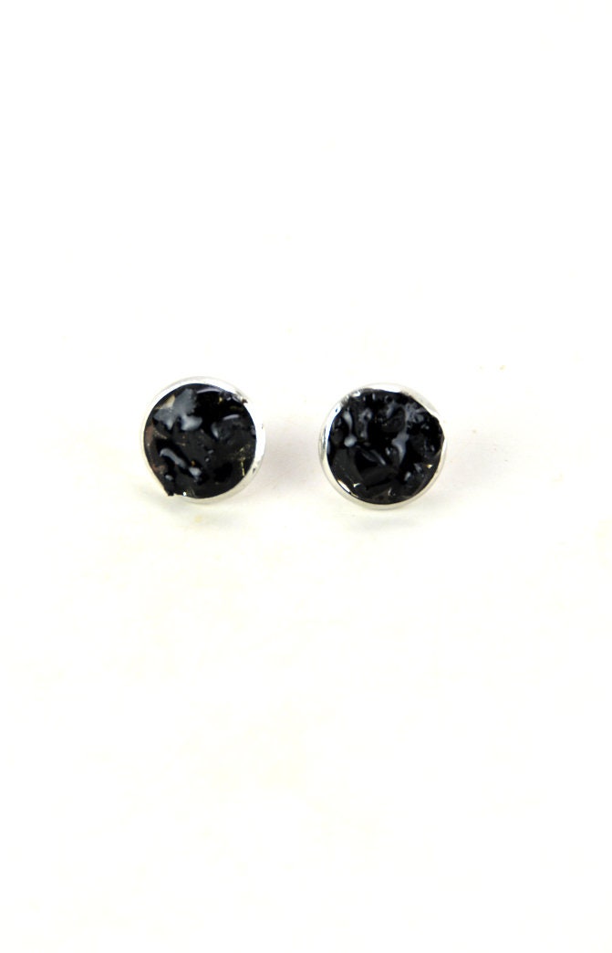 Black Tourmaline In Resin Post Earrings Black Tourmaline In Resin Post Earrings