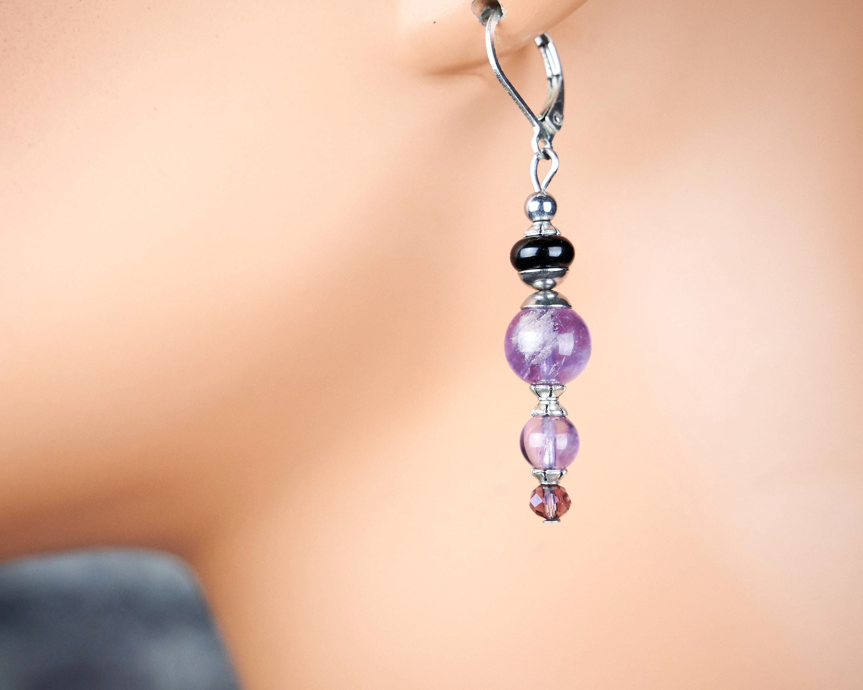 Natural Auralite 23 Black Tourmaline Sterling Silver Earrings