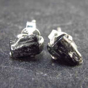 Natural Black Tourmaline Schorl Crystal Stud Earrings In Sterling Silver From Brazil - 0.6" Natural Black Tourmaline Schorl Crystal Stud Earrings In Sterling Silver From Brazil - 0.6"