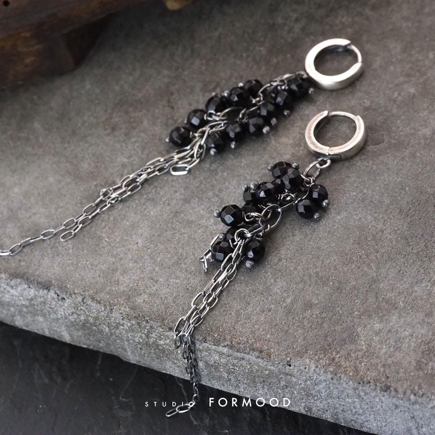 Oxidized Sterling Silver And Black Tourmaline - Earrings
