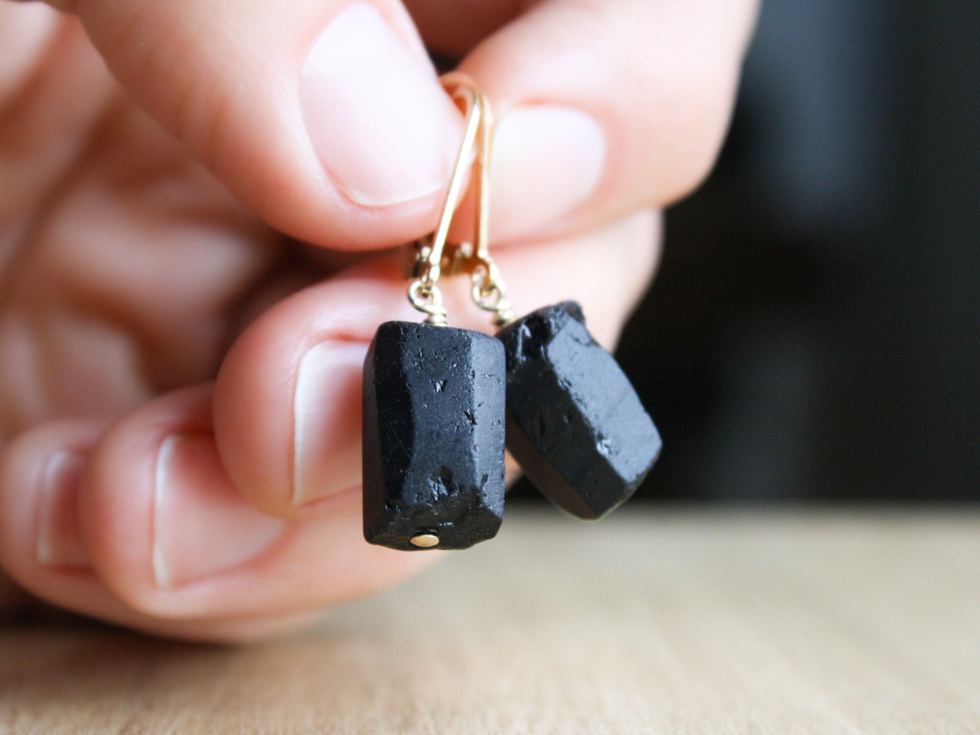 Raw Black Tourmaline Earrings: 14k Gold Filled Lever Back Dangle Raw Black Tourmaline Earrings: 14k Gold Filled Lever Back Dangle
