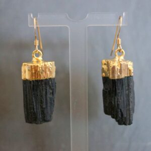 Raw Tourmaline Earrings, Gold Tourmaline Earrings, Black Tourmaline Earring, Tourmaline Gemstone Earrings