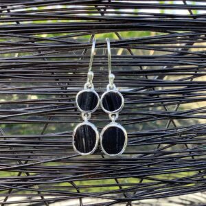 Raw Black Tourmaline Sterling Silver Drop Earrings Raw Black Tourmaline Sterling Silver Drop Earrings