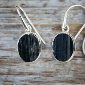 Raw Black Tourmaline Sterling Silver Dangle Earrings Raw Black Tourmaline Sterling Silver Dangle Earrings