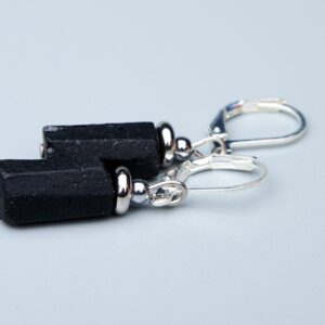 Raw Black Tourmaline Sterling Silver Dangle Earrings Raw Black Tourmaline Sterling Silver Dangle Earrings
