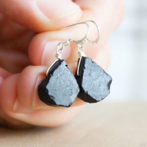 Raw Black Tourmaline Earrings: Sterling Silver Protection Dangles Raw Black Tourmaline Earrings: Sterling Silver Protection Dangles