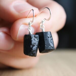 Raw Black Tourmaline Earrings: Sterling Silver Protection Dangles Raw Black Tourmaline Earrings: Sterling Silver Protection Dangles