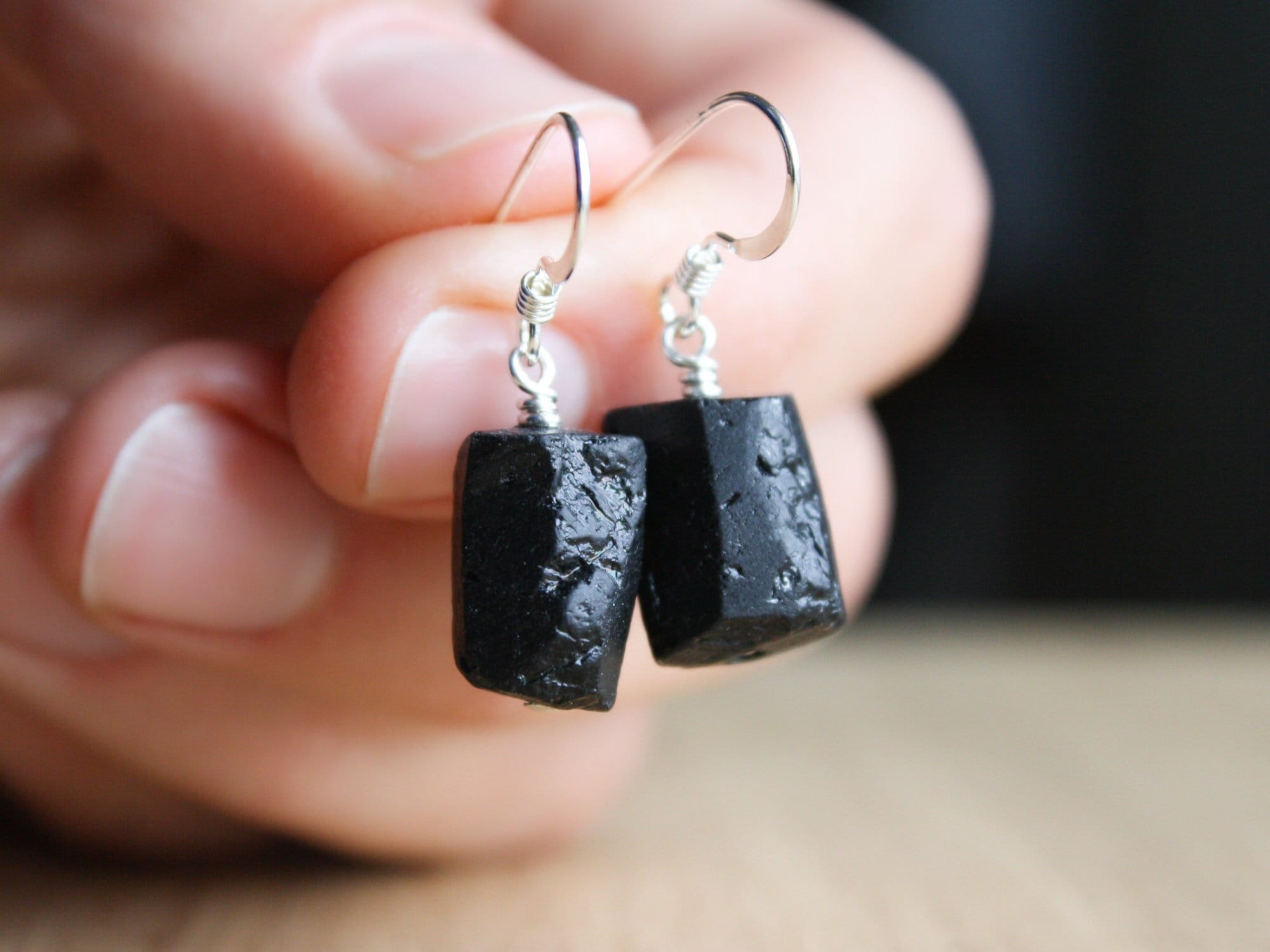 Raw Black Tourmaline Earrings: Sterling Silver Protection Dangles Raw Black Tourmaline Earrings: Sterling Silver Protection Dangles