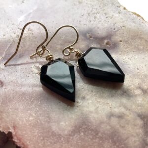Raw Black Tourmaline Earrings: Sterling Silver Dangle Crystal