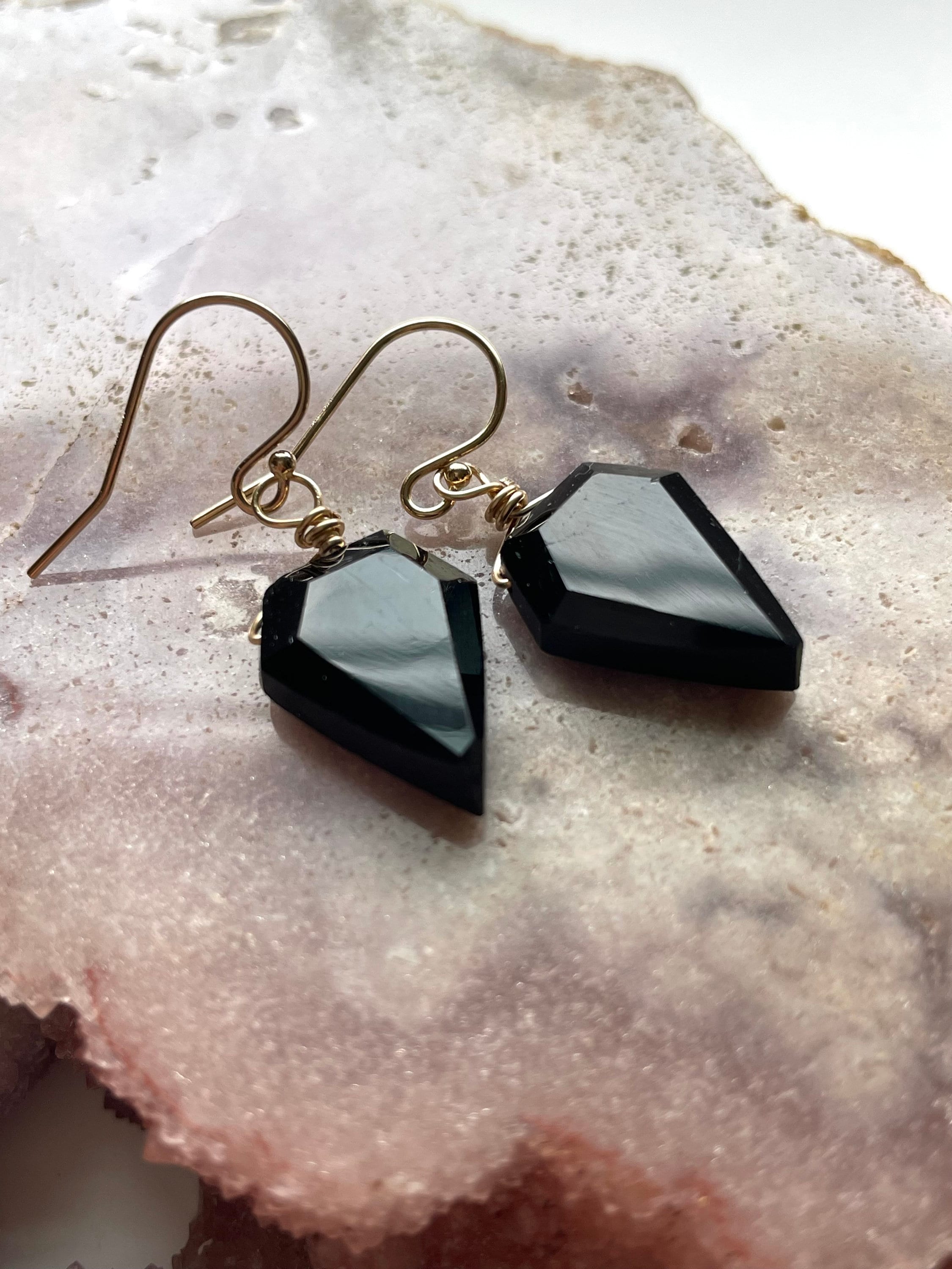 Raw Black Tourmaline Earrings: Sterling Silver Dangle Crystal Raw Black Tourmaline Earrings: Sterling Silver Dangle Crystal