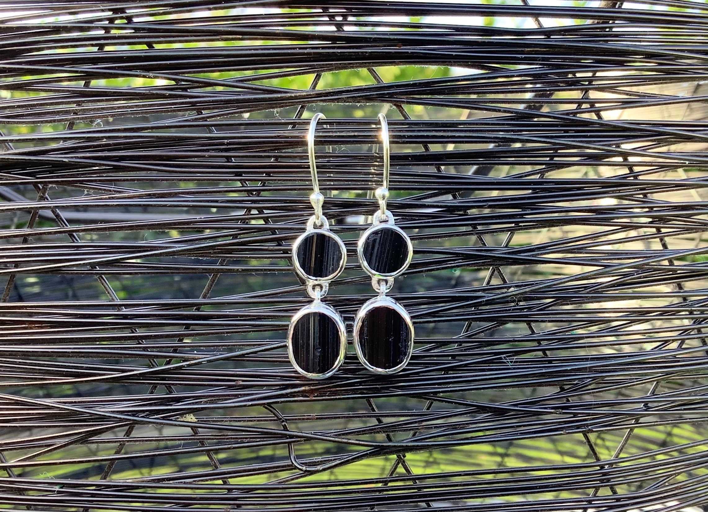 Raw Black Tourmaline Sterling Silver Drop Earrings