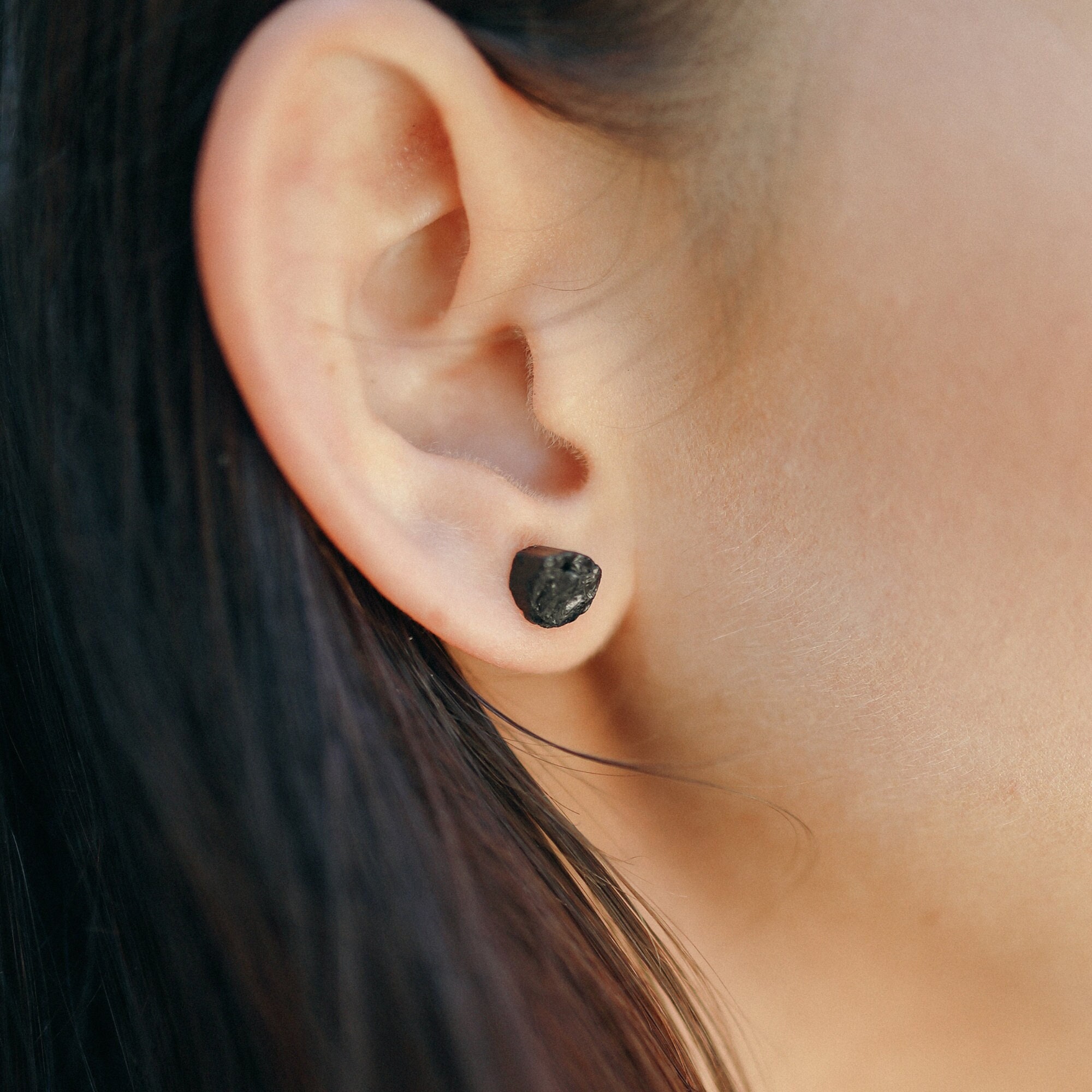 Raw Black Tourmaline Stud Earrings – Genuine Gemstone, October Birthstone Raw Black Tourmaline Stud Earrings – Genuine Gemstone, October Birthstone