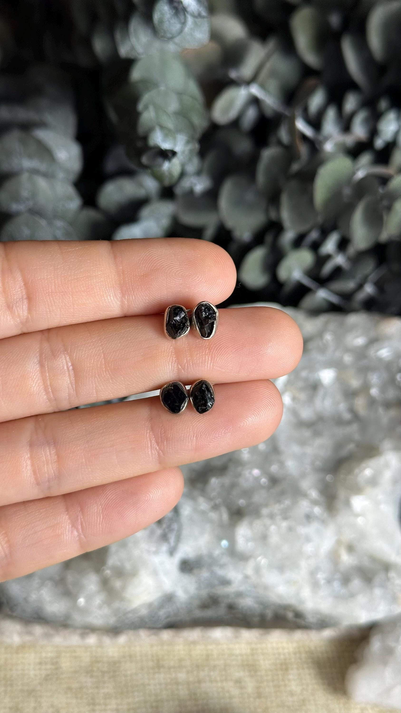 Rough Black Tourmaline Crystal Stud Earrings, .925 Silver, Sterling Post Earring, Rough Black Tourmaline Crystal Stud Earrings, .925 Silver, Sterling Post Earring,