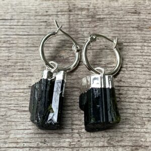 Silver Electroplated Raw Black Tourmaline Silver Statement Earrings | Raw Stone Earrings | Chunky Silver Earrings | Boho Earrings Silver Electroplated Raw Black Tourmaline Silver Statement Earrings | Raw Stone Earrings | Chunky Silver Earrings | Boho Earrings