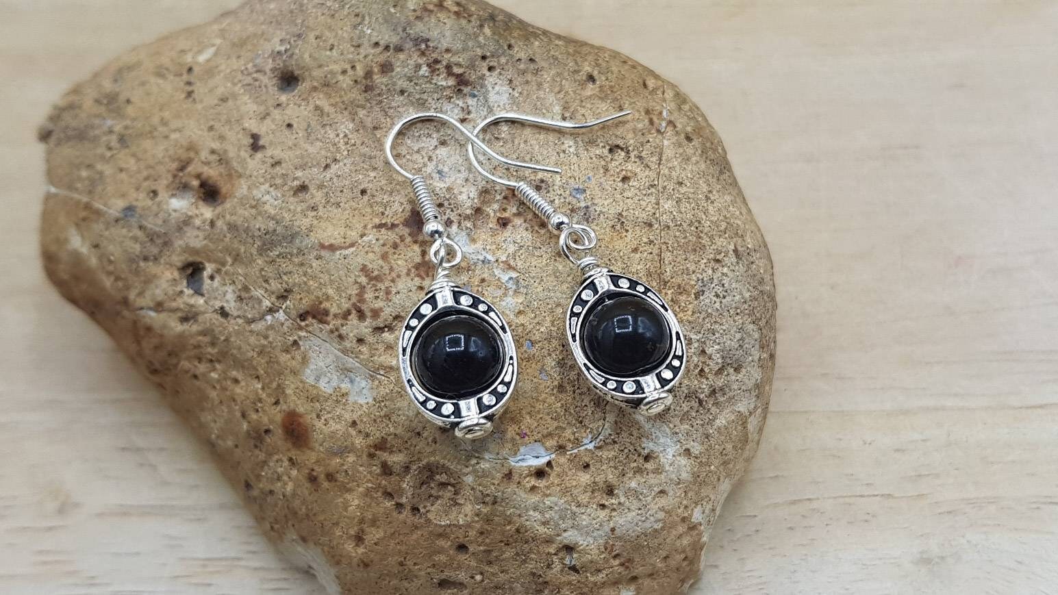 Small Black Tourmaline Earrings. October Birthstone. Reiki Jewelry. Oval Frame Earrings Small Black Tourmaline Earrings. October Birthstone. Reiki Jewelry. Oval Frame Earrings