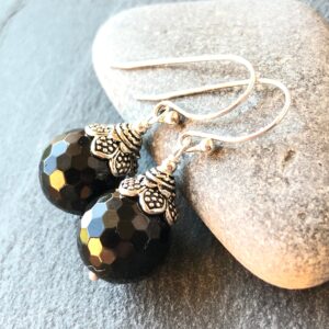 Black Tourmaline Earrings, Sterling Silver Dangle Drops 7185 Black Tourmaline Earrings, Sterling Silver Dangle Drops 7185