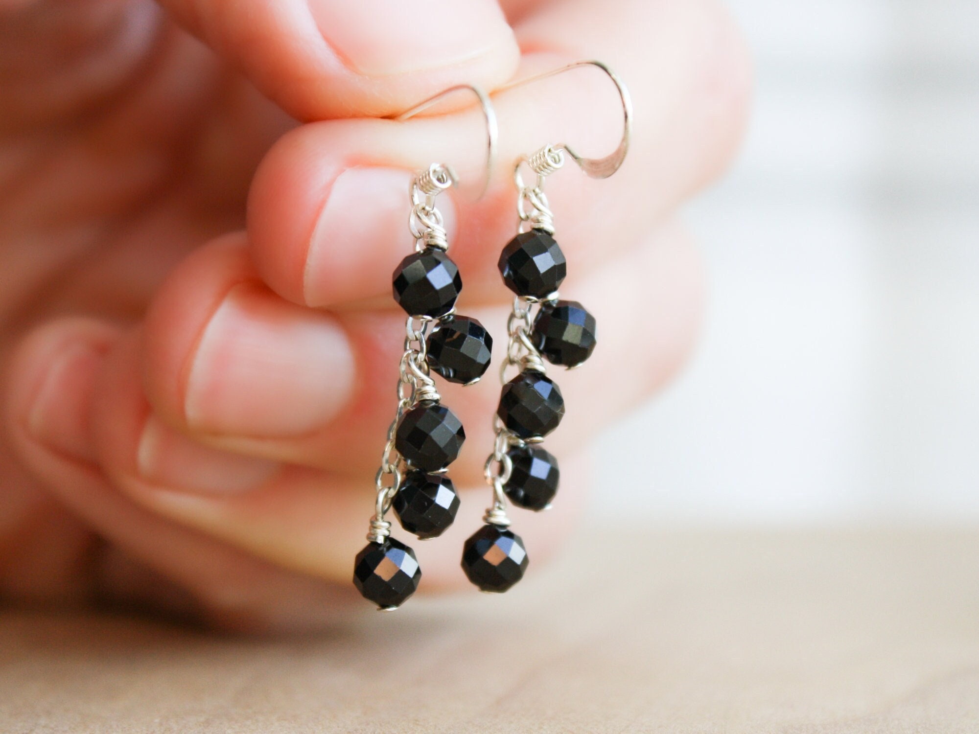 Black Tourmaline Earrings: Sterling Silver Gemstone Dangle Black Tourmaline Earrings: Sterling Silver Gemstone Dangle