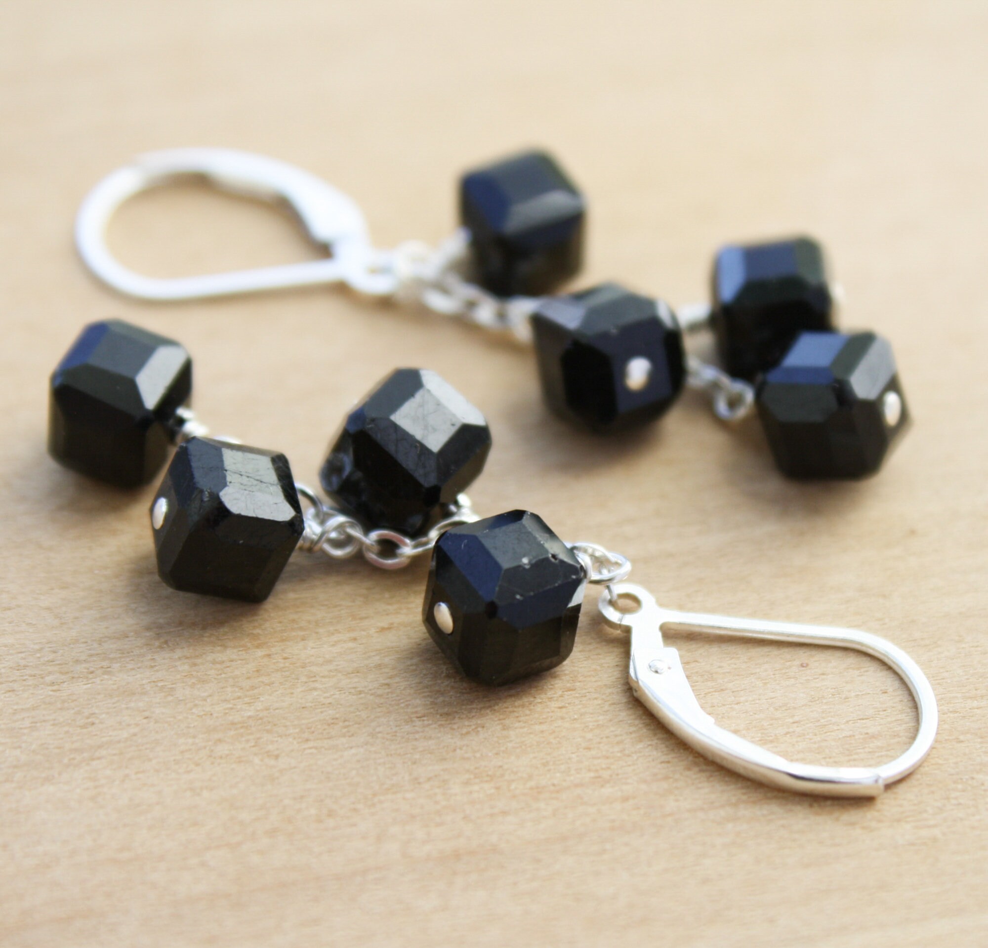 Black Tourmaline Earrings: Sterling Silver Lever Back Dangle Black Tourmaline Earrings: Sterling Silver Lever Back Dangle