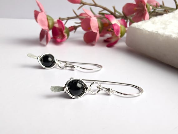Black Tourmaline Earrings Sterling Silver, Gift For Her, Dangle Earrings, 925 Sterling Silver, Wire Wrapped Tourmaline Earrings Black Tourmaline Earrings Sterling Silver, Gift For Her, Dangle Earrings, 925 Sterling Silver, Wire Wrapped Tourmaline Earrings