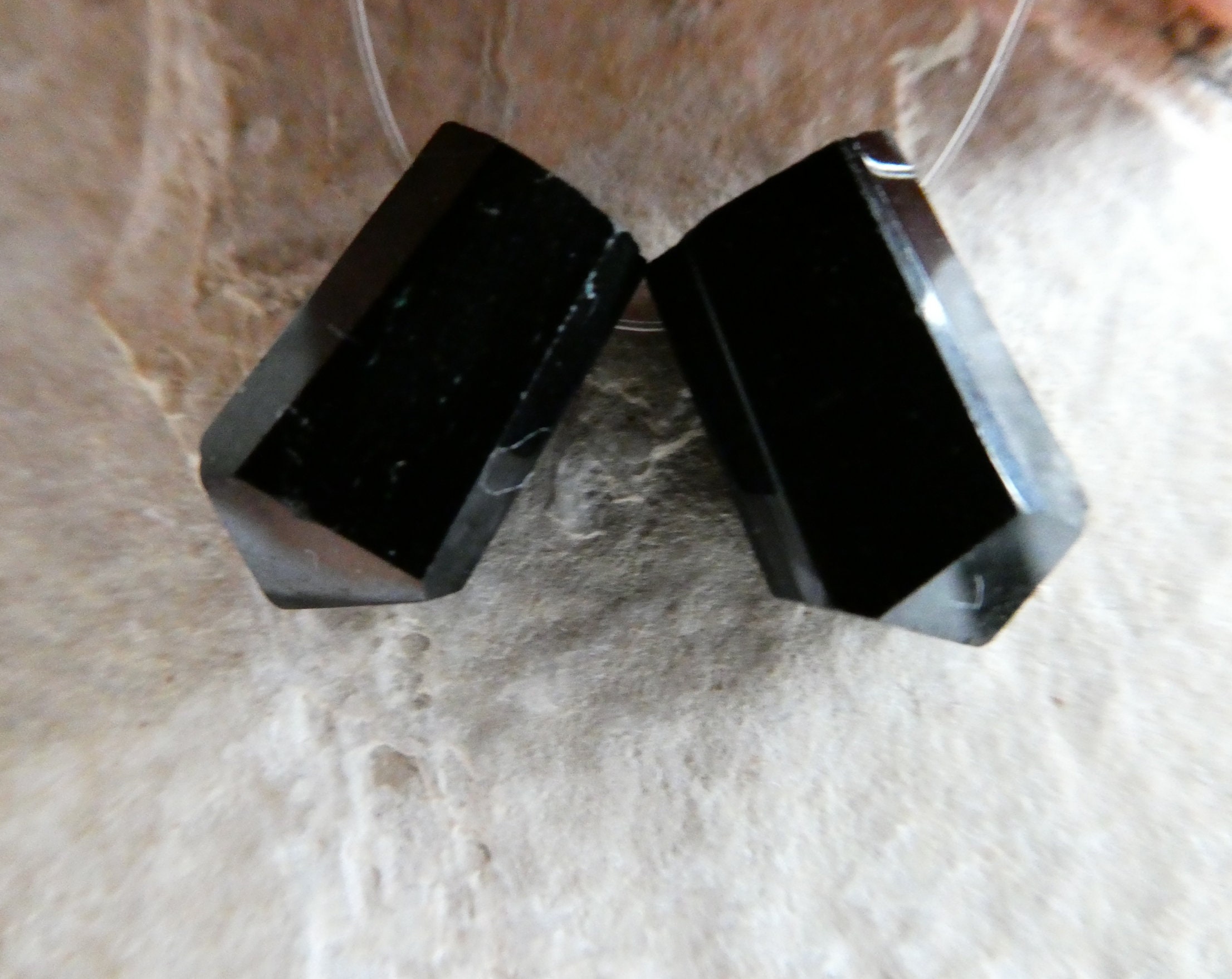 Black Tourmaline Terminated 14-15mm Stick Point Beads -2 Pcs- Jewelry Making- Craft Beads