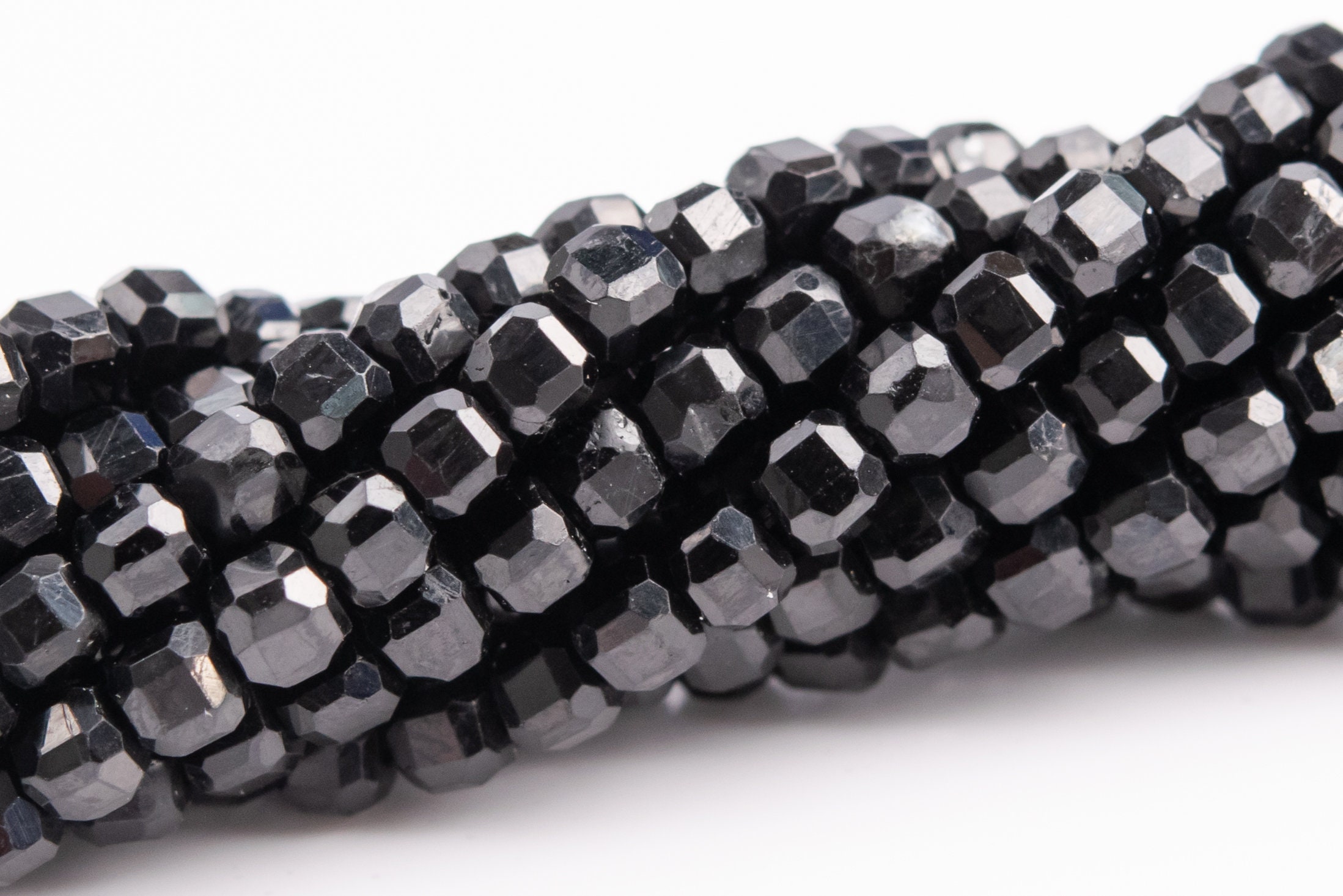 2mm Black Tourmaline Beads Beveled Edge Faceted Cube Grade A Genuine Natural Gemstone Half Strand Loose Beads 15.5" (117535-3942)