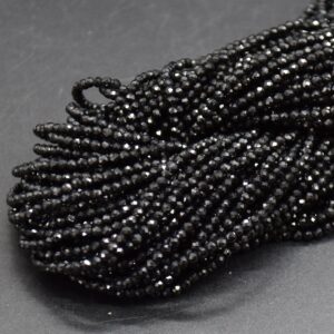 2mm Black Tourmaline Gemstone Faceted Round Beads - 15" Strand | Gemstone Beads For Jewellery Making
