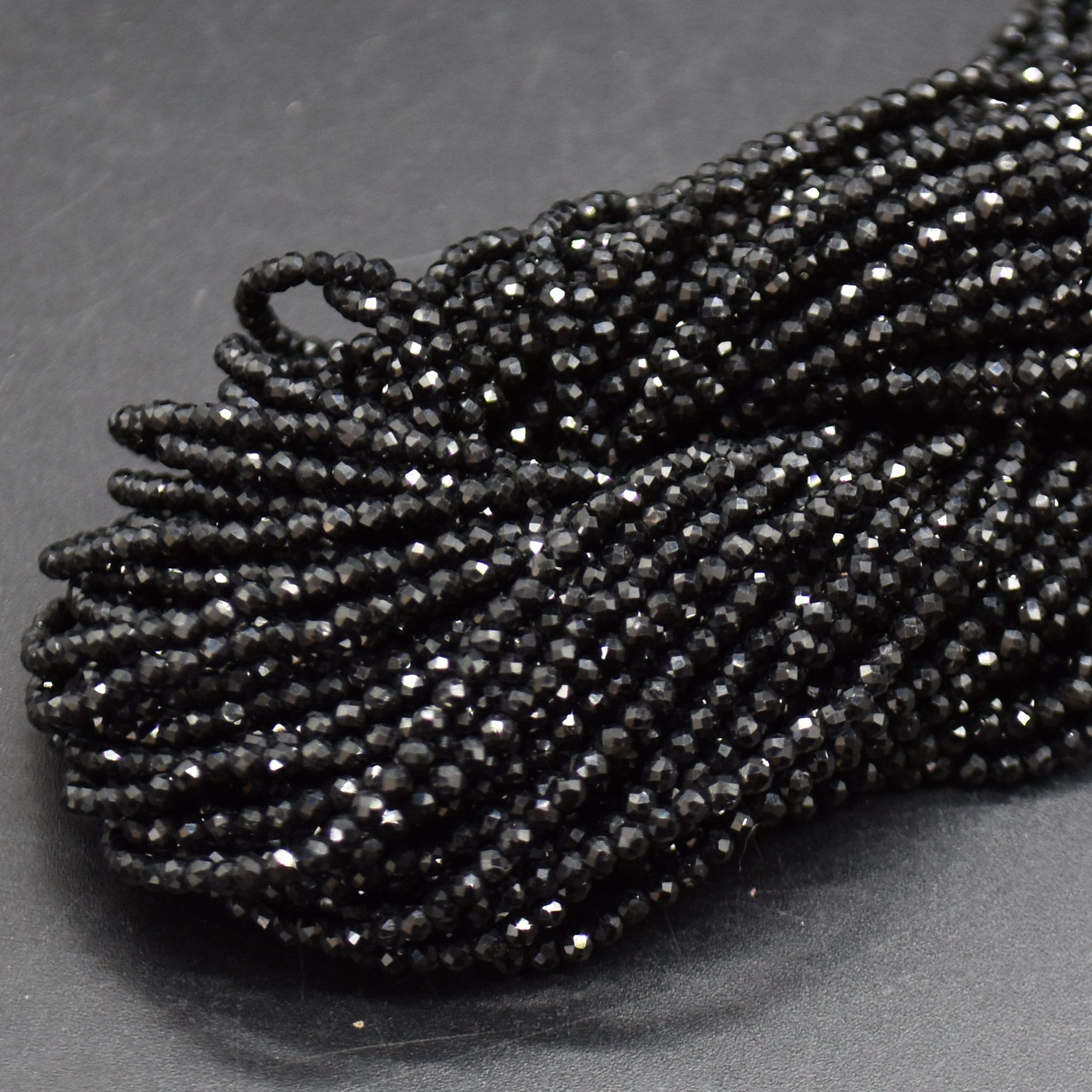 2mm Black Tourmaline Gemstone Faceted Round Beads - 15" Strand | Gemstone Beads For Jewellery Making