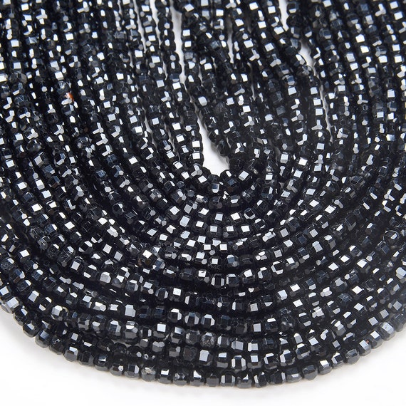 2mm Natural Black Tourmaline Gemstone Grade Aa Micro Faceted Diamond Cut Cube Loose Beads Bulk Lot 1,2,6,12 And 50 (p39)