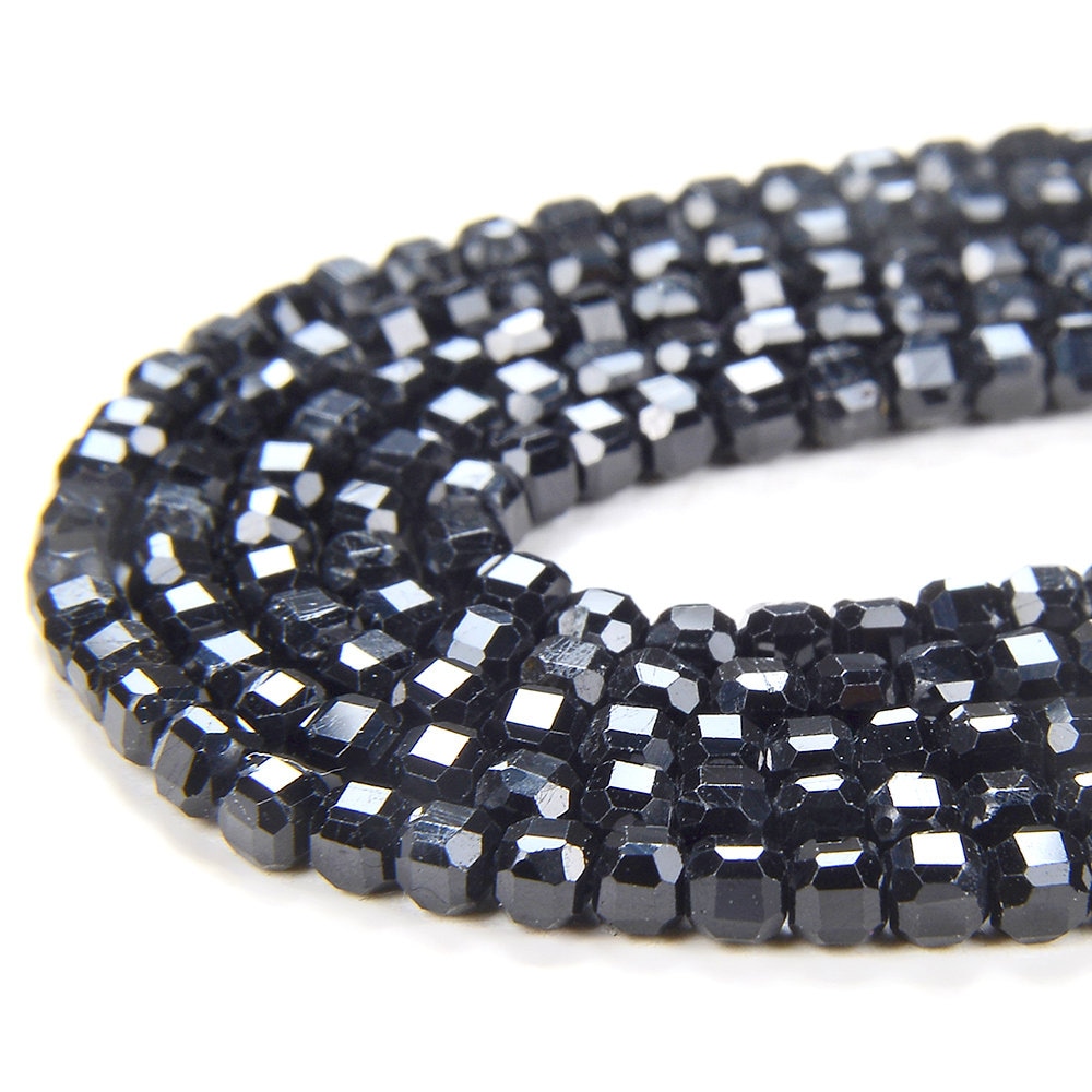 2mm Natural Black Tourmaline Gemstone Grade Aa Micro Faceted Diamond Cut Cube Loose Beads (p39)