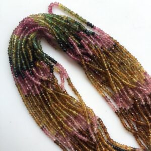 3mm Faceted Tourmaline Beads, Green/Pink/Black Tourmaline Beads, 13.5 Inch Strand, Sold As 1 Strand/5 Strands, SKU- TR3 3mm Faceted Tourmaline Beads, Green/Pink/Black Tourmaline Beads, 13.5 Inch Strand, Sold As 1 Strand/5 Strands, SKU- TR3