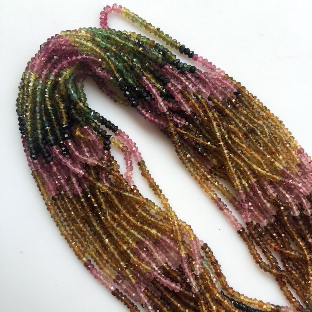 3mm Faceted Tourmaline Beads, Green/pink/black Tourmaline Beads, 13.5 Inch Strand, Sold As 1 Strand/5 Strands, Sku- Tr3