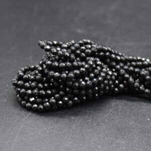 3mm Black Tourmaline Gemstone Faceted Round Beads - 15" Strand 3mm Black Tourmaline Gemstone Faceted Round Beads - 15" Strand