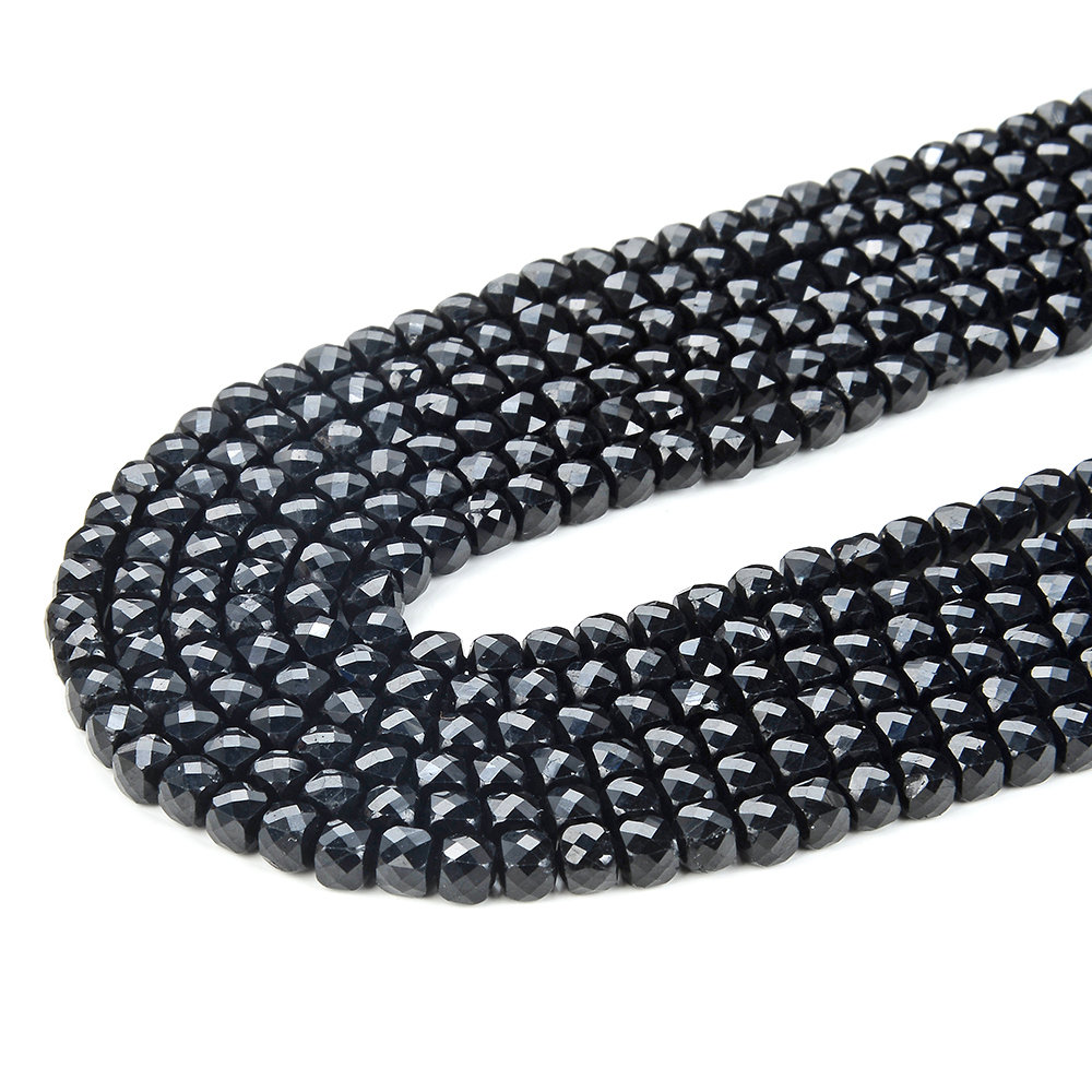 4mm Black Tourmaline Gemstone Grade Aaa Micro Faceted Square Cube Loose Beads (p19)