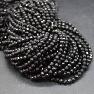 4mm Black Tourmaline Gemstone Faceted Round Beads - 15" Strand | Semi-precious Gemstone Beads For Jewellery Making